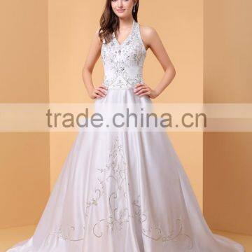 Ball Gown Wedding Dress Sparkle & Shine Floor-length Halter Lace Satin Tulle with Sequin P058