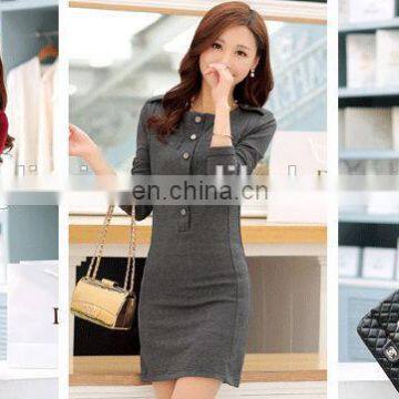square neckline tab button long sleeves red color short skirt dress with two breast pocket
