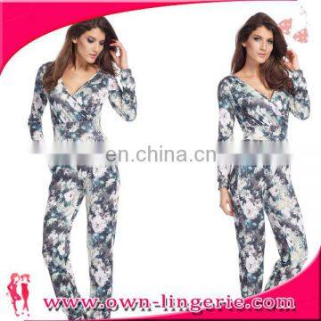 2016 Summer New Printed Floral Ladies Deep-v-shaped Jumpsuit photo-3