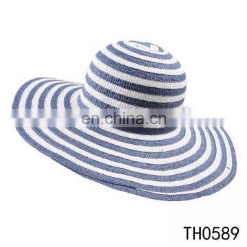Wholesale cheap stripe polyester wide brim floopy women hats summer to decorate