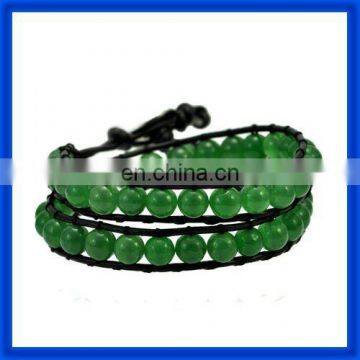 new 2014 Green Beads Around Leather Hemp Wrap Bracelet TPCL159#