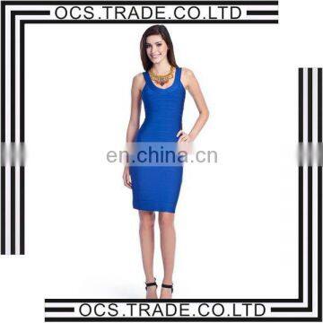 The latest blue scoop neck bandage engagement dress