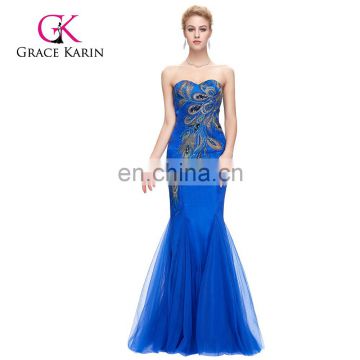 Grace Karin Full-Length Strapless Sweetheart Royal blue Mermaid Peacock Prom Dress GK000080-3