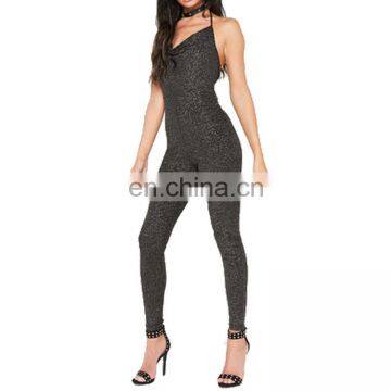 Custom Black Halter Neck Glitter Jumpsuit Casual Clothing For Ladies photo-5