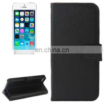 Litchi Texture Magnetic Button Flip Genuine Leather Case with Holder & Card Slots & Wallet for iPhone 5 / 5S