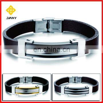 Fashion Custom Engraved LOGO Genuine Leather Bracelets for Man