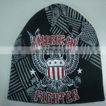 black jacquard knitted hat