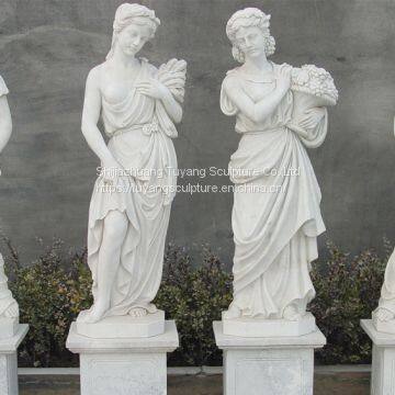 Classic Colored Garden Statue Marble Four Season Lady Sculpture With Grapes photo-3