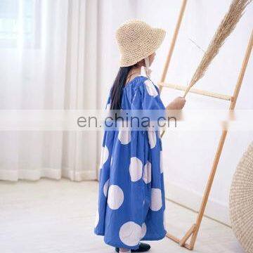 Children's Skirt Summer New Style Korean Board Back U-neck Big Polka Dot One-piece Girl Dress Puff Sleeve One-piece Dress