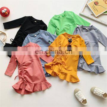 2020 autumn Korean children's clothing girls bottoming shirt solid color baby cotton mid-length dress