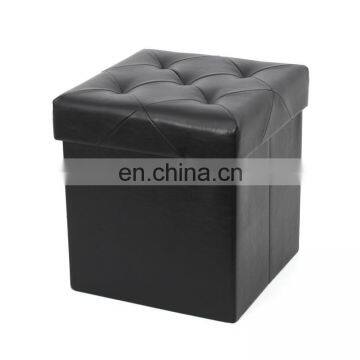 Customized PU Faux Leather Folding Storage Ottoman with air hole  cube Foot Rest Stool Seat Black Living room furniture