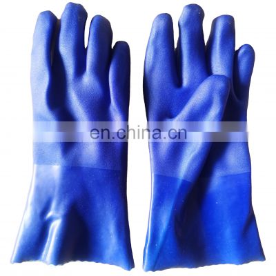 Chemical Resistant Sandy Coated Anti Slip Cotton Interlock Liner Long Cuff PVC Dipped Glove