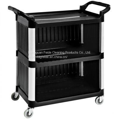 Large Size 3 Shelf Utility Cart With Wheels-Round Pillar Commercial Janitorial Cart With Cover photo-4
