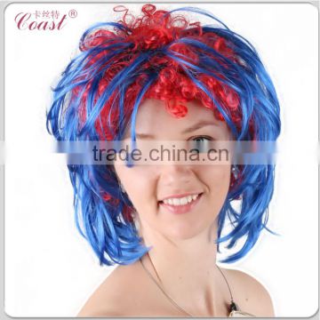 sports fans blue and red cheap short wigs