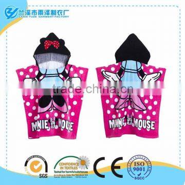 100% Cotton Velour Reactive Printed kids hooded poncho towel