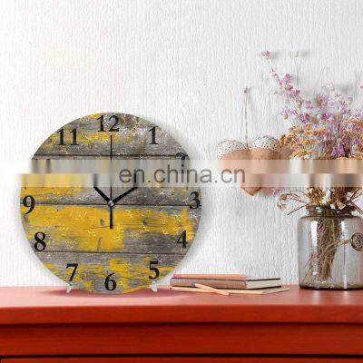 Wall Round Yellow Color Wooden Textures Acrylic Original Wall wood Clock