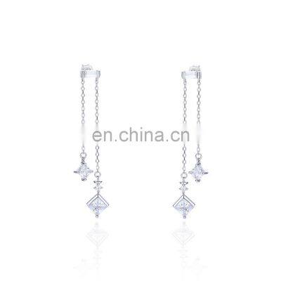 Fine jewelry 100% 925 Sterling Silver Star Moon S925 Pure Silver Ear Nail Long tassels Eardrop