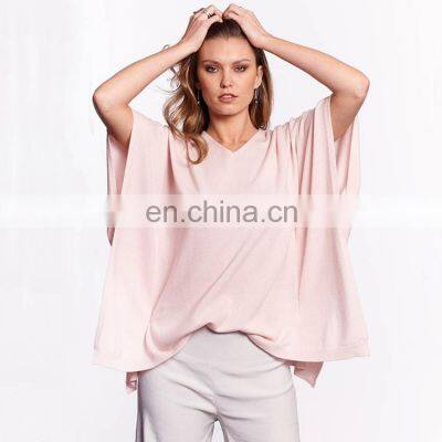 women v neck half sleeve batwing pullover sweater