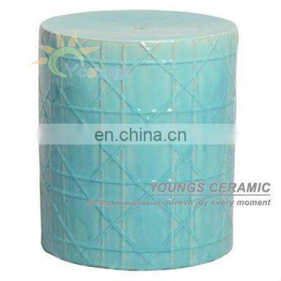 Turquoise glazed bamboo cane china ceramic garden stool