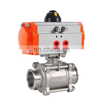 Manufacture DN25 1inch AC220V Stainless steel Tri-clamp three pieces Pneumatic ball valve