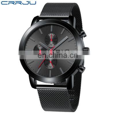 Crrju 2287 Advertisement Mens of Quartz Watch Chrono Steel Mesh Strap Beautiful Watches for Men photo-3