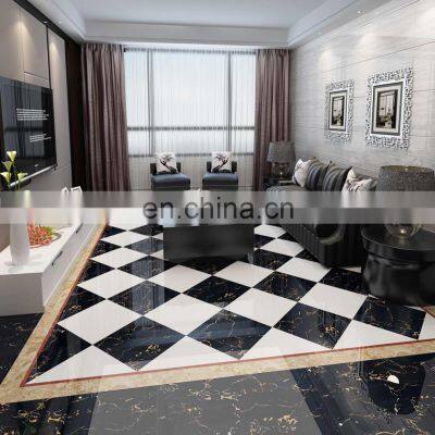 Dubai Building Ceramics Wear Resistant Black Gold Marble Floor Tile