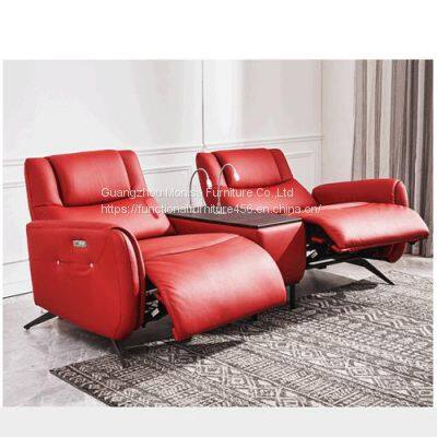 Leather Art Function Sofa Carrying Multifunctional Coffee Table Reading Light Italian Minimalist Cinema Sofa Intelligent Adjustment Angle