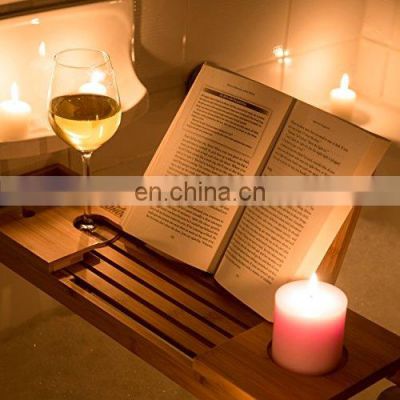 Premium Bamboo Bathtub Tray Caddy Wood Bath Tray Expandable with Book and Wine Holder