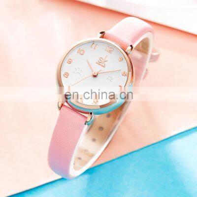 SHENGKE Pink Cute Girls Wristwatch K9025 Clear Arabic Number Dial Watches Ultra Band Kids Watch Chinese Factory Watch