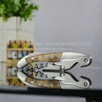 Maple Handle Inlay Wine Opener Double Hinge Levers Waiter′s Friend Corkscrew