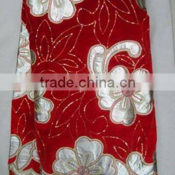 j195-3 red color korea velvet fabric with pu for african dresses