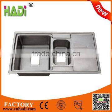 Small corner double bowl stainless steel kitchen sink with drain board HD9050C1