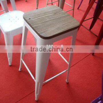 MCH-1505 Yellow Wood Stool 65cm Height Metal French Bistro Chairs photo-5