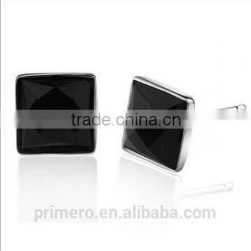 925 Sterling Silver Black Agate Mens Tanishq Diamond Stud Earrings Factory Wholesale photo-2