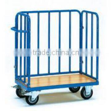 Hot sale folding metal logisitc moving mesh roll container with plastic base pannel