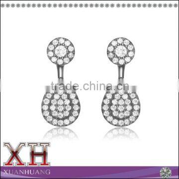 Sterling Silver Cubic Zirconia Circle and Pear Jacket Ear Earrings