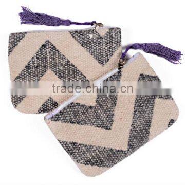 Natural Fibres Zigzag Printed Pouch, Set of 2