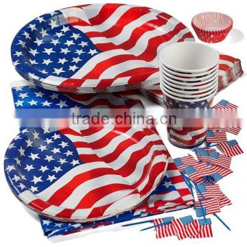 Patriotic 4th of July Party Set Deluxe- Patriotic Cups, Patriotic 9" Plates, Patriotic Oval Plates, Patriotic Napkins, Patriotic