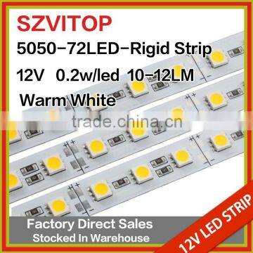 SV Dc 12V LED STRIP Super Bright 5050 72LEDs Rigid Strip warm white 3 Imported chip Light Non-waterproof 12mm Width PCB 12W