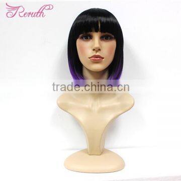 Wholesale two tone colorful human short bob hair lace front wig