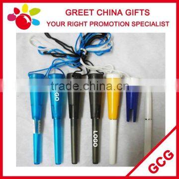 Promotional Advertising Gift Customized Logo Plastic Ball Point Pen with Lanyard String Cap Holder on Neck