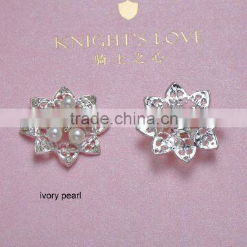 (M0348) 27mm diameter metal rhinestone embellishment, flat back,silver plating,ivory pearl