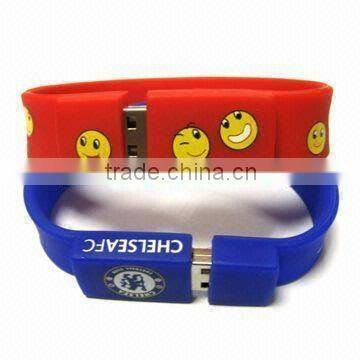 Advertising!cheap eco-friendly pvc material embossed logo bracelet usb flash drive