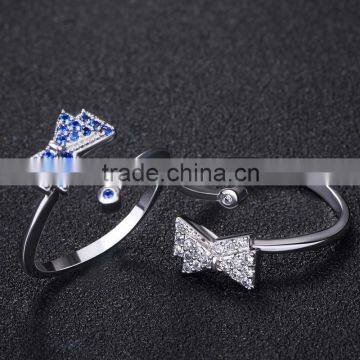 White Copper Ring Blue Gemstone Open Ring Latest Wedding Ring Designs for Women