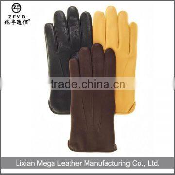 Men's Wool Lined Personalized Deerskin Winter Brown Leather Driving Gloves