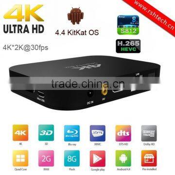 New arrival Quad Core CPU and Octa Core GPU S812 android smart tv box xbmc full preloaded addons H.265 hardware decoding