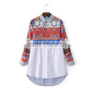 clothing manufacturer printed fabric long sleeve shirt for women ladies shirt stitching styles