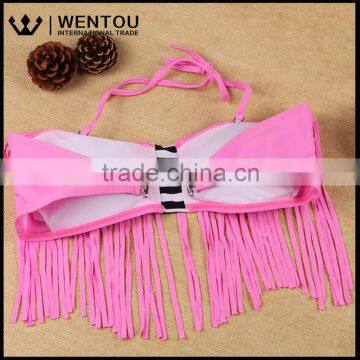 Wentou Women's Tassel Padded Fringe Bikini 2pcs Set Swimwear Swimsuit