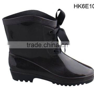 Fashion Black PVC Jelly Wedge Heel Garden Rain Boots Women wIth Lace