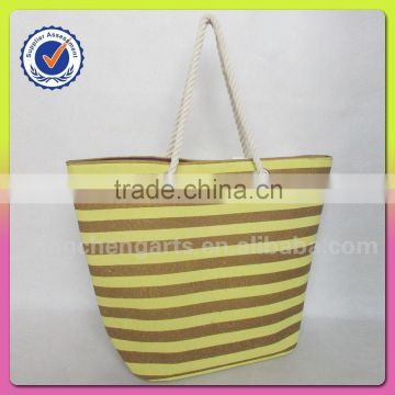 Cheap Prices Polyester Material Shopping Beach Bag And Women Stripe Handbags Cotton Handle